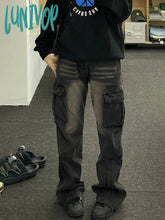 Lunivop Streetwear Goth Dark Academia Gyaru Cyber Punk Harajuku Y2K Black Flare Jeans Low Rise